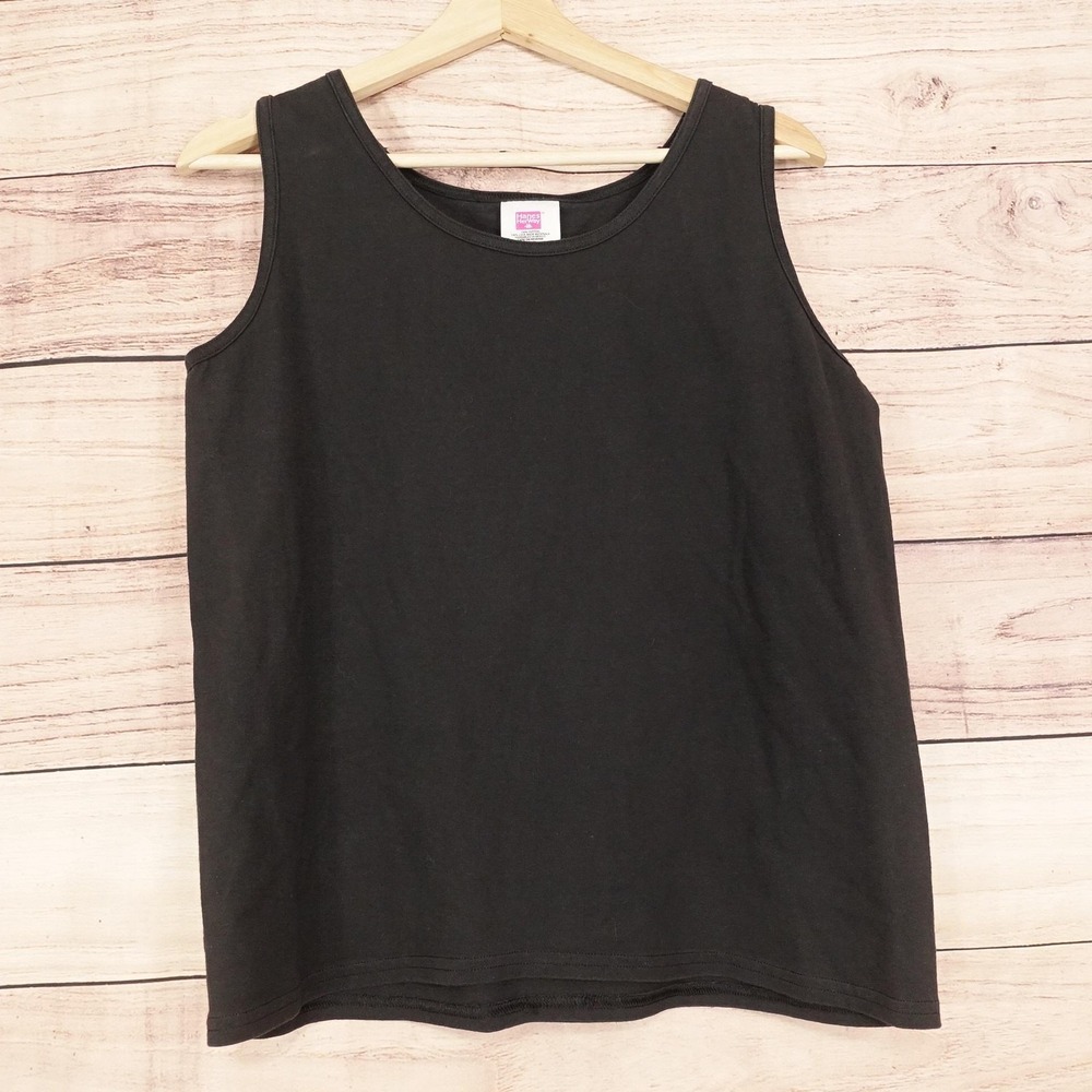Vintage Hanes Her Way Tank Womens M Black Round Neck Sleeveless Basic Top